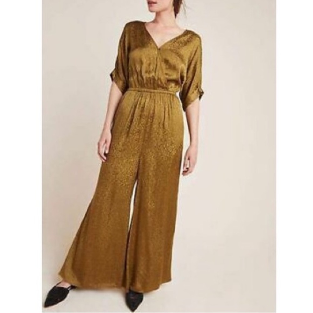 Anthro Maeve Olive Green Leopard Print Jumpsuit